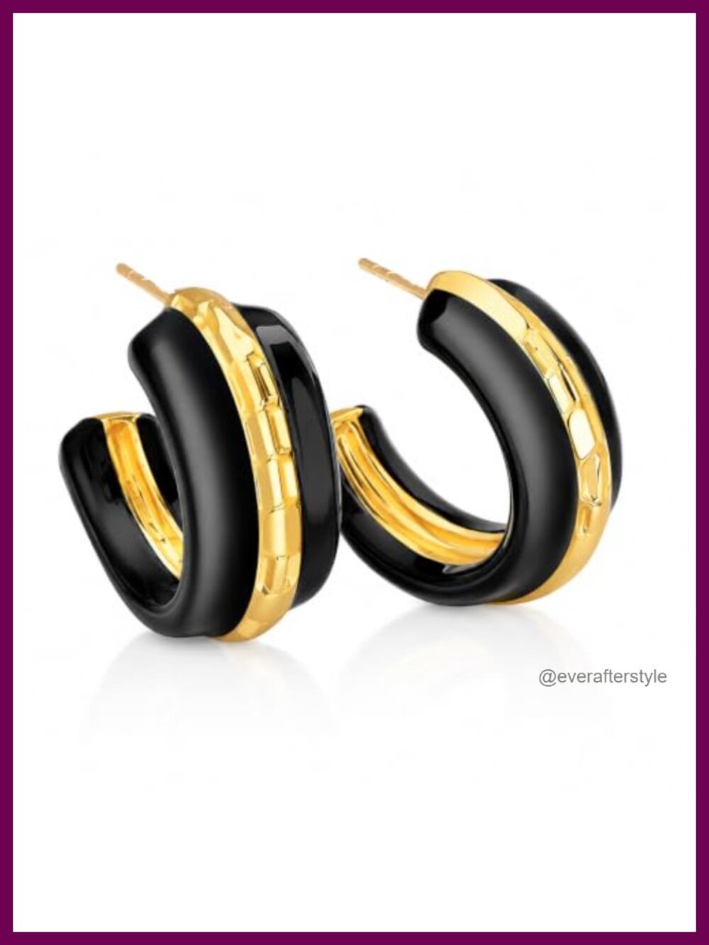 14k Gold Plated Huggie Hoop Earrings Textured Enamel Chunky Statement